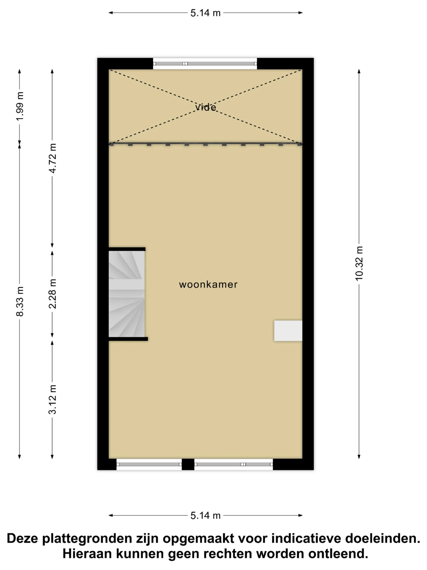 Plattegrond van de eerste verdieping met woonkamer en vide