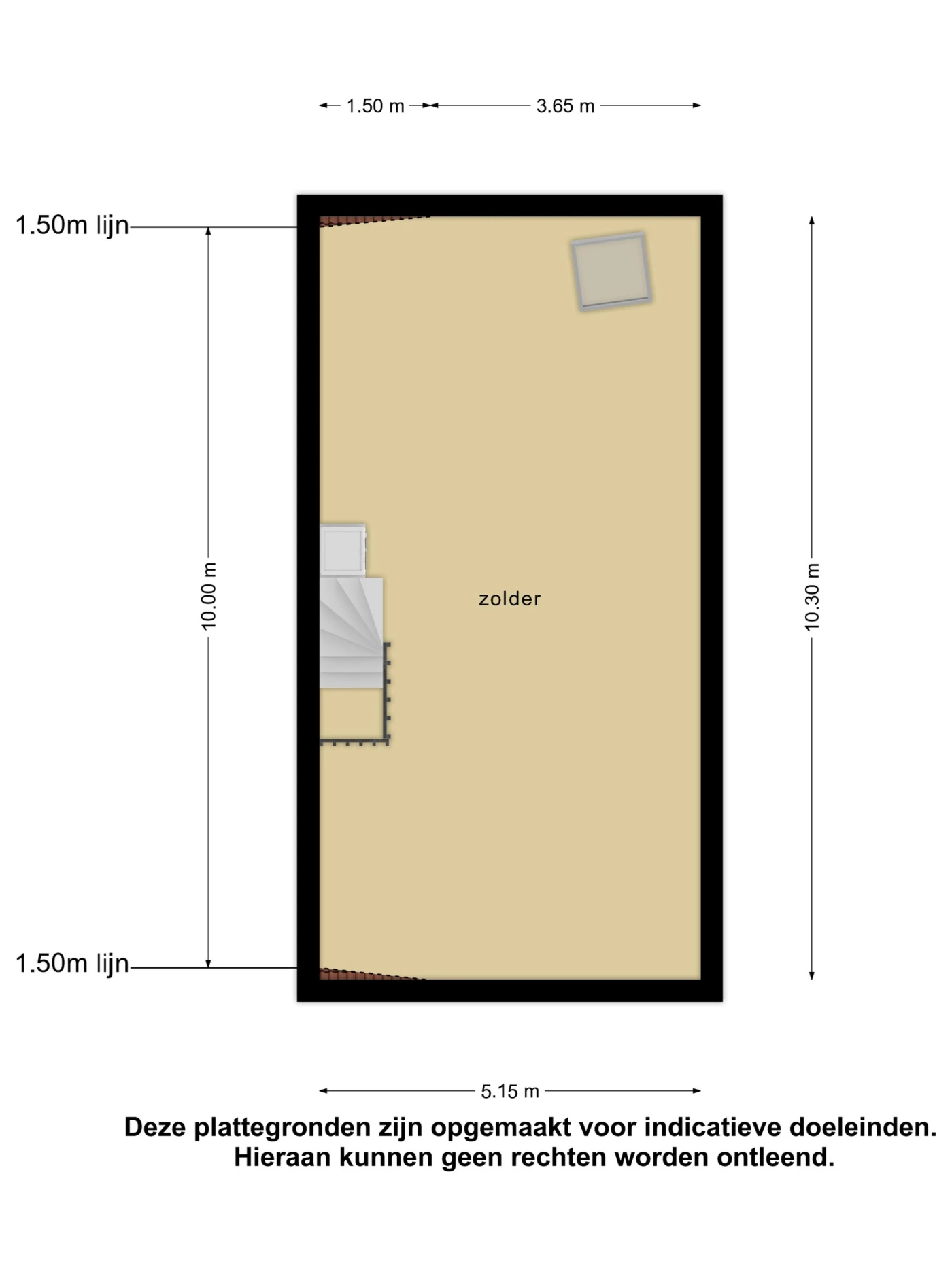 Plattegrond van de derde verdieping met de zolder